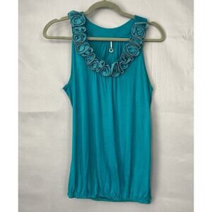 ROBIN K Top S Y2K Zipper Blouson Tank Scoop Neck Blue Embellished Grunge Punk